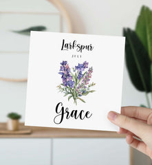 July Birth Flower Card Larkspur Born In July Personalised Birthday Card With Name Month Larkspur Gift Card Her Him Mum Friend Sister Auntie