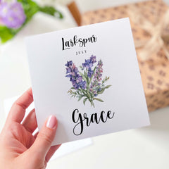 July Birth Flower Card Larkspur Born In July Personalised Birthday Card With Name Month Larkspur Gift Card Her Him Mum Friend Sister Auntie