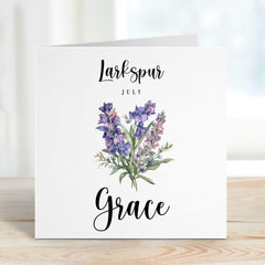 July Birth Flower Card Larkspur Born In July Personalised Birthday Card With Name Month Larkspur Gift Card Her Him Mum Friend Sister Auntie