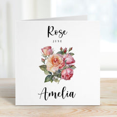 June Birthday Card Rose Birth Flower Card For Born In June Personalised Birth Birthday Card With Name Birth Month Rose Gift For Her Friend