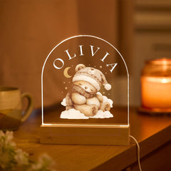 LED Night Light Custom Name Bear Design Kids Nursery Lamp Baby Gift Bedroom Decor Sleep Aid Babyshower