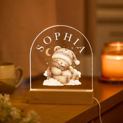 LED Night Light Custom Name Bear Design Kids Nursery Lamp Baby Gift Bedroom Decor Sleep Aid Babyshower