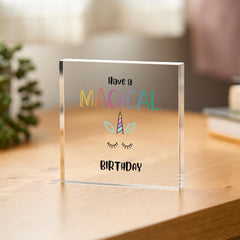 Magical Unicorn Birthday gift for Girl Acrylic Plaque Colourful Gift for Goddaughter Daughter Little Sister Niece or Granddaughter Keepsake
