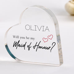 Maid of Honour Proposal Gift Personalised Wedding Acrylic Plaque Will You Be My Maid of Honour? Bridesmaid Flower Girl Keepsake