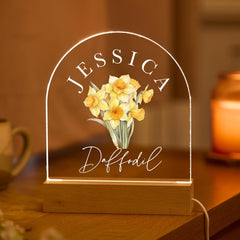 March Birthday Daffodil Birth Flower LED Night Light Gift for Her Sister Mum Friend Wife 30 - 80th Birthday