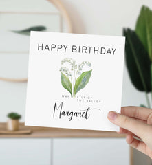 May Birthday Card Personalised Birth Flower Card For Born In May Happy Birthday Card With Name Birth Month Lily Of The Valley For Him Her