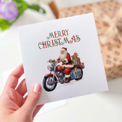 Merry Christmas Gift Card With Funny Santa Claus On Motorcycle For Him Her Friends Xmas Cards Greeting Card Motor Lover Card Motorbike