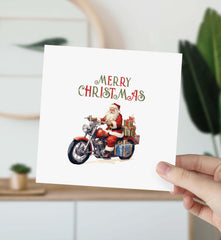 Merry Christmas Gift Card With Funny Santa Claus On Motorcycle For Him Her Friends Xmas Cards Greeting Card Motor Lover Card Motorbike