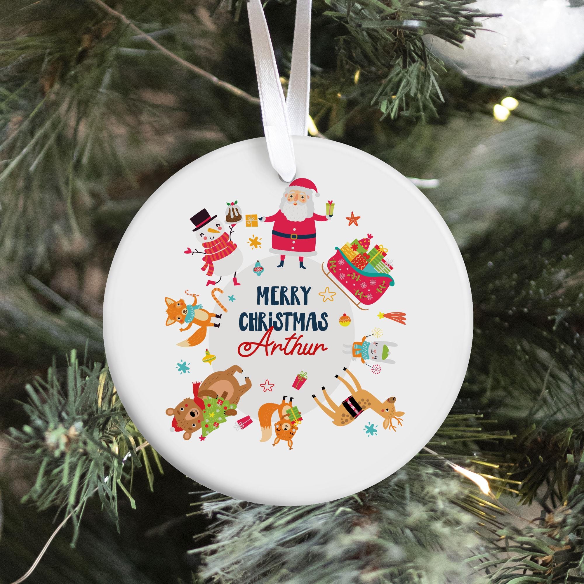 Merry Christmas Personalised Ornament with Name for Kids Baby Boy Girl Christmas Tree Decoration Holiday Keepsake Daughter Son Nephew Niece