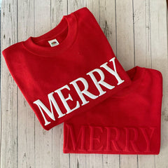 Merry Christmas Puff Print Jumper 3D Letters Unisex Adult & Kids Sizes Jumpers Xmas For Women Girl Sweatshirt