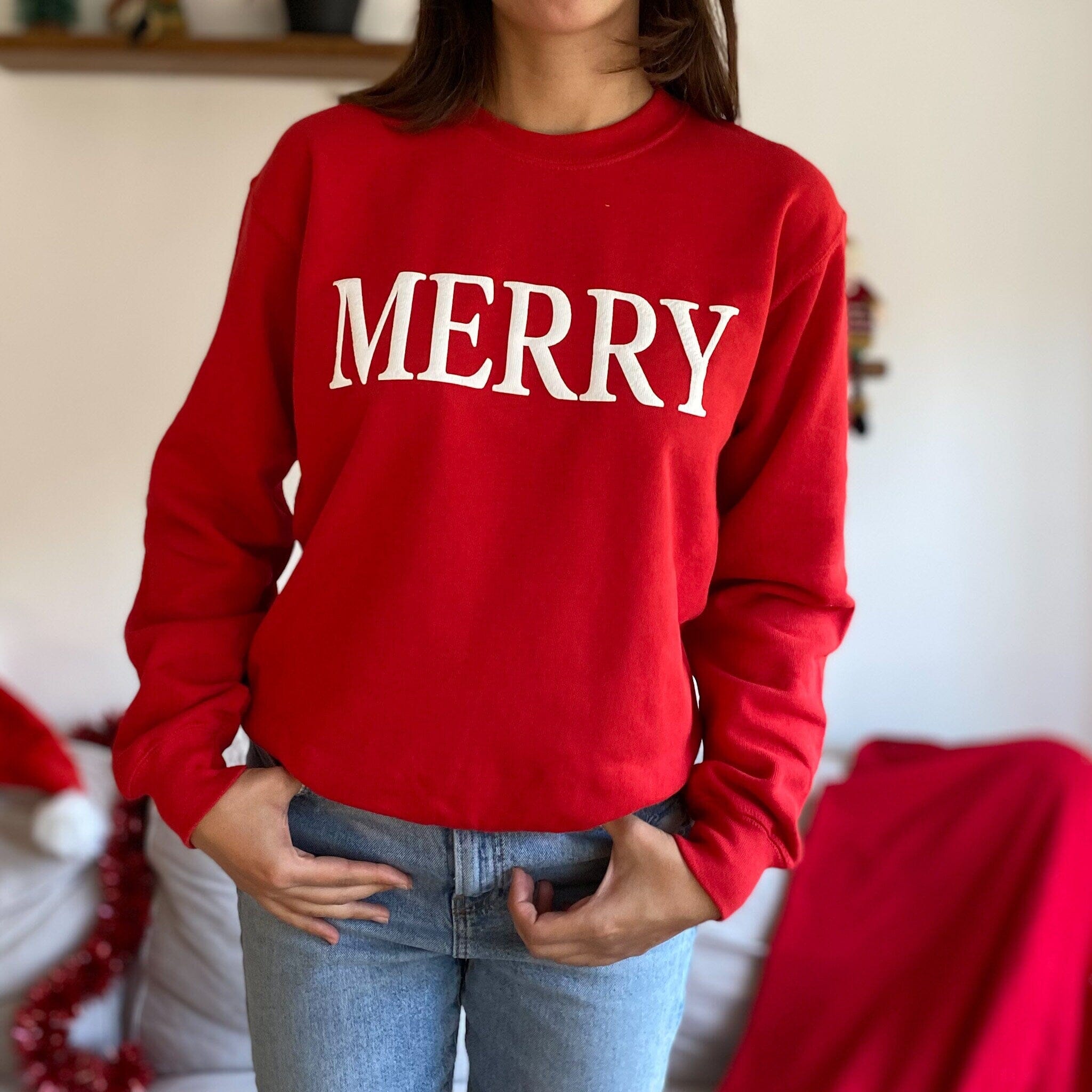 Merry Christmas Puff Print Jumper 3D Letters Unisex Adult & Kids Sizes Jumpers Xmas For Women Girl Sweatshirt