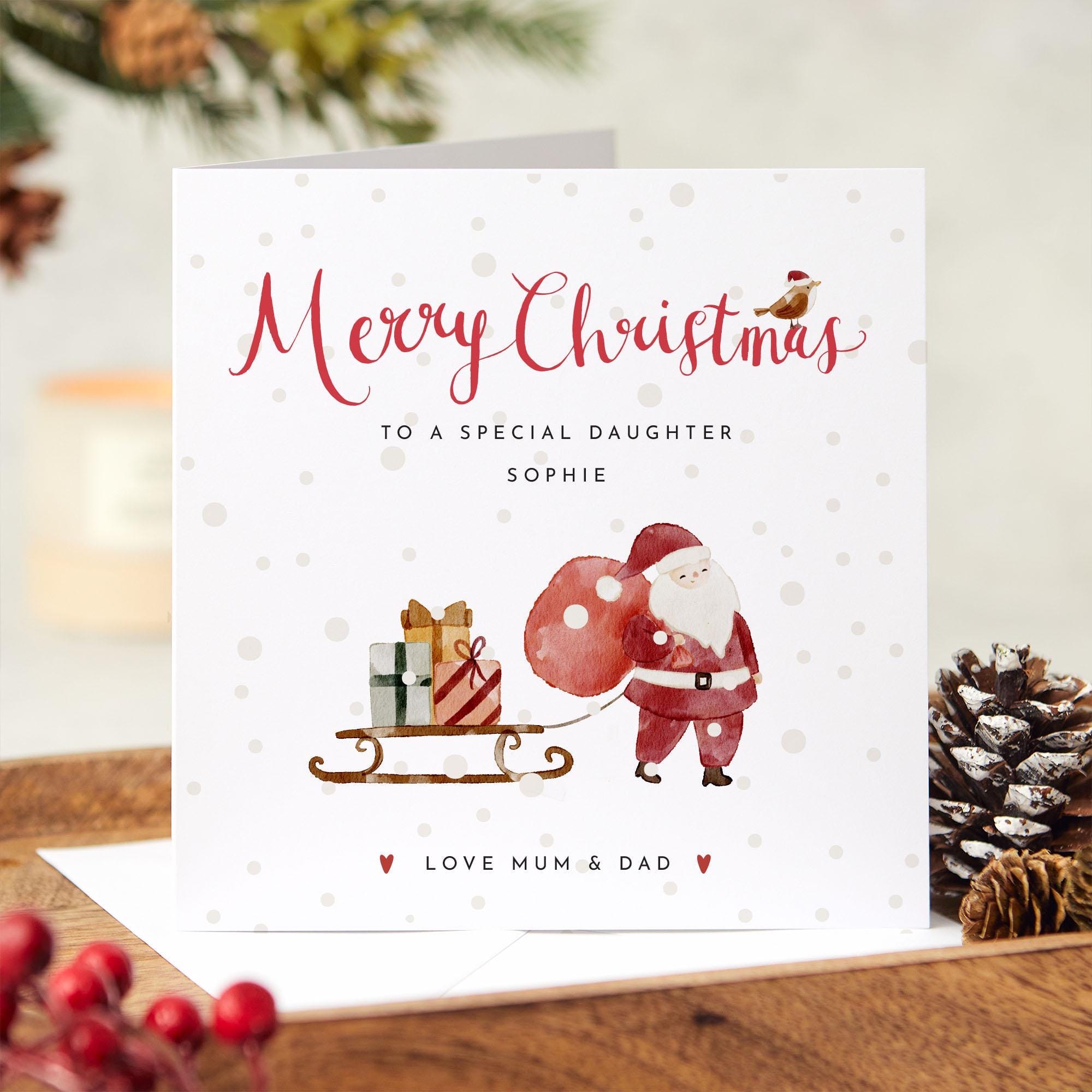 Merry Christmas To A Special Daughter Card With Name Santa Claus Card Xmas Card For Her Special Little Girl Gift Card From Mum Dad