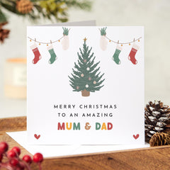 Merry Christmas To An Amazing Mum And Dad Gift Card Mummy And Daddy New Dad Mum With Xmas Decoration Greeting Cards Xmas Tree