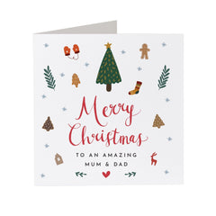 Merry Christmas To An Amazing Mum And Dad Gift Card New Dad Mum Cute Xmas Greeting Cards With Xmas Tree For Mummy Daddy