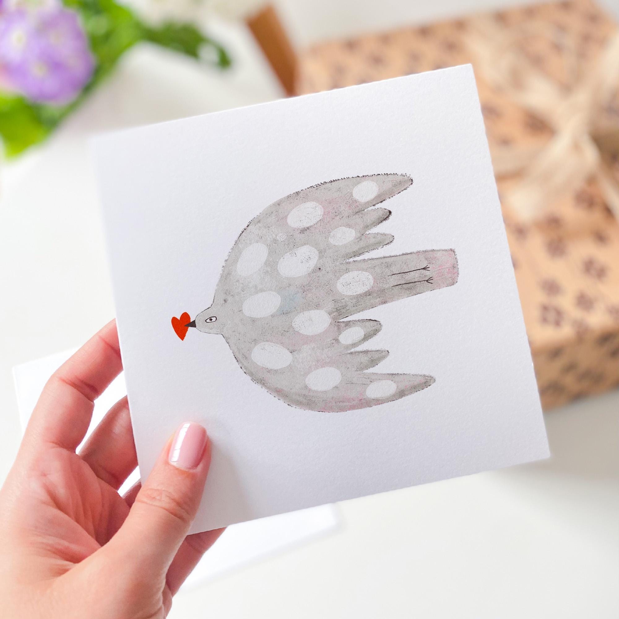 Modern Minimal Bird Card With A Heart Christmas Valentine's Day Birthday Love Card For Her Him Boyfriend Girlfriend Fiancee Wife Newlywed