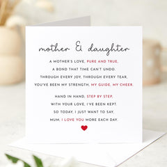 Mother and Daughter Bond Card Sentimental Mother's Day Card Heartfelt Message From Daughter Meaningful Gift for Mum Mummy