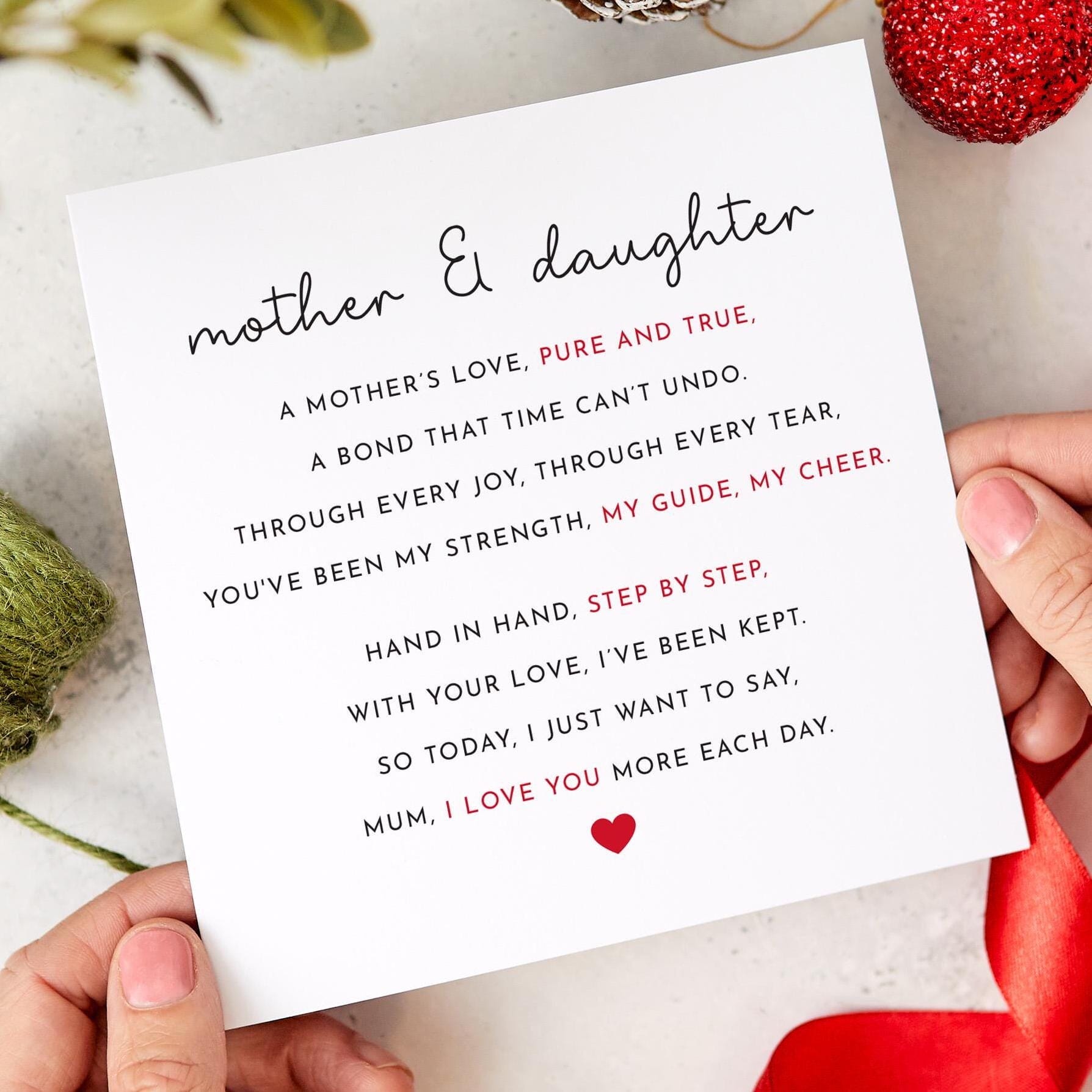 Mother and Daughter Bond Card Sentimental Mother's Day Card Heartfelt Message From Daughter Meaningful Gift for Mum Mummy
