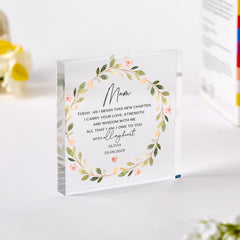 Mother of the Bride Gift Mum Acrylic Plaque Elegant Wedding Day Gift from Daughter Heartfelt Floral Keepsake with Message of Gratitude