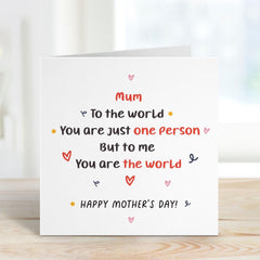 Mother's Day Card for Mum Meaningful Gift for Her You Are My World Sentimental Appreciation Card for Loving Mother Keepsake Present Mummy