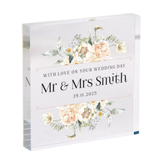 Mr & Mrs Personalised Wedding Day Plaque –Custom Acrylic Gift for Bride and Groom or Newlyweds with Name and Date for Friends Family Her Him