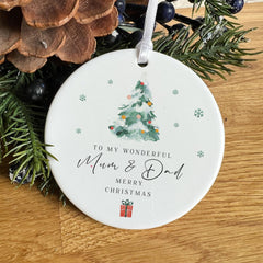 Mum and Dad Christmas Ornament Ceramic Tree Decoration Keepsake First Xmas Gift for New Parents Mother Father