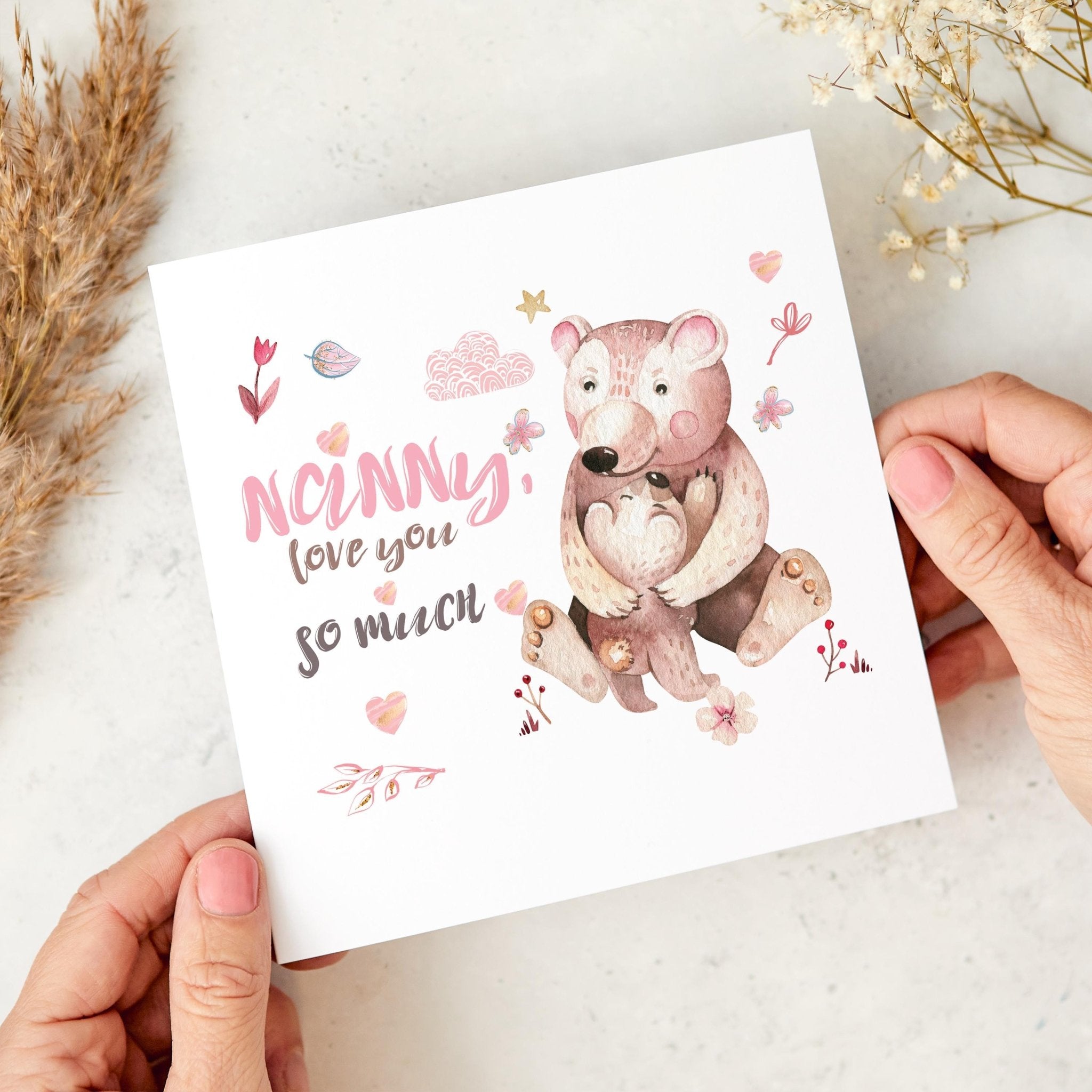 Nanny Love You So Much Card Mother's Day or Birthday Card from Grandchild New Grandma Sweet Bear Hug Illustration Card for Nanny Grandma