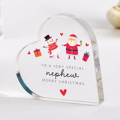 Nephew Christmas Gift Heart Plaque Santa & Snowman Acrylic Keepsake Festive Gift from Auntie or Uncle