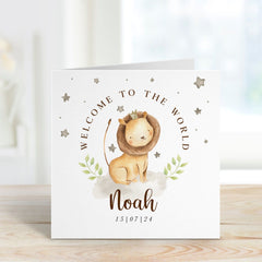 New Baby Card With Cute Lion Personalised With Babys Name And Date Pink Or Blue Welcome To The World Greeting Card Baby Boy Girl New Born