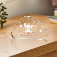 New Baby Girl Gift Cloud Plaque Custom Name & Date Keepsake Welcome to the World Elephant Nursery Decor New Mum Gift Baby Shower Present