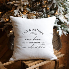 New home cushion with names Housewarming Gift for wife husband Newlywed couple New home new memories new adventures Friends new house