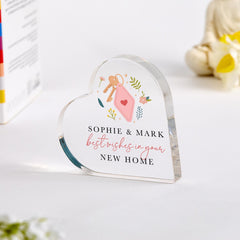 New Home Gift Personalised Acrylic Heart Plaque Housewarming Keepsake for Couple Friends or Family First Home Gift