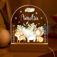 Night Light LED Lamp Custom Name Baby Room Decor Animal Safari Gift for Kids Nursery Bedroom Nightlight