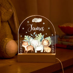Night Light LED Lamp Custom Name Baby Room Decor Animal Safari Gift for Kids Nursery Bedroom Nightlight