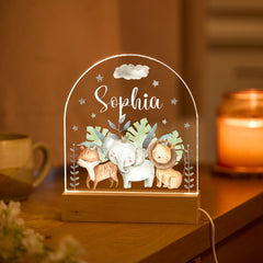 Night Light LED Lamp Custom Name Baby Room Decor Animal Safari Gift for Kids Nursery Bedroom Nightlight