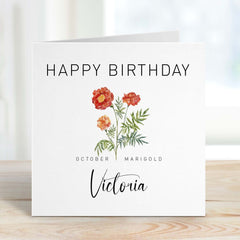 October Birthday Card Marigold Flower Personalised Happy Birth Flower Card For Born In October With Name For Him Her Birthday Gift Card