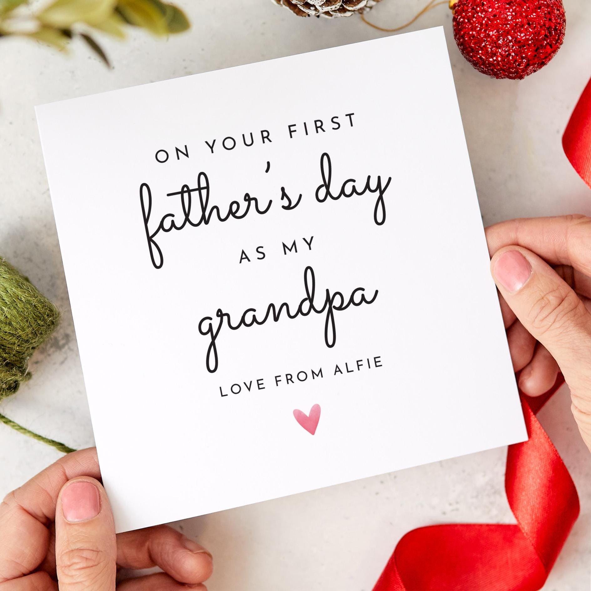 On Your First Father’s Day as My Grandpa Card Thoughtful Keepsake from Baby Personalised Minimalist Heart Design Special Grandad Gift