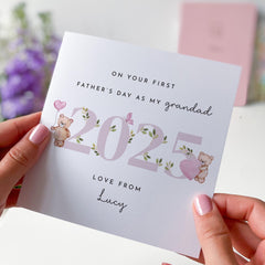On Your First Father's Day Card for Daddy from Baby Girl Personalised with Name Cute Bear Design for New Dad Keepsake Gift Card