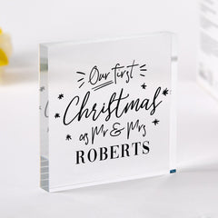 Our First Christmas as Mr & Mrs Acrylic Plaque Custom Last name Keepsake Gift for Newlywed Couple