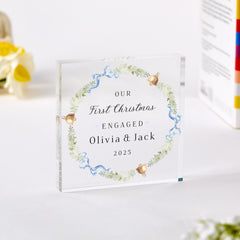 Our First Christmas Engaged Acrylic Block – Elegant Festive Gift for Fiancé or Fiancée
