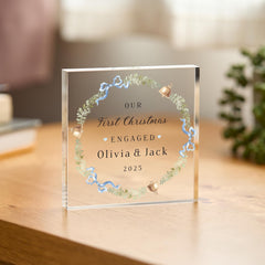 Our First Christmas Engaged Acrylic Block – Elegant Festive Gift for Fiancé or Fiancée