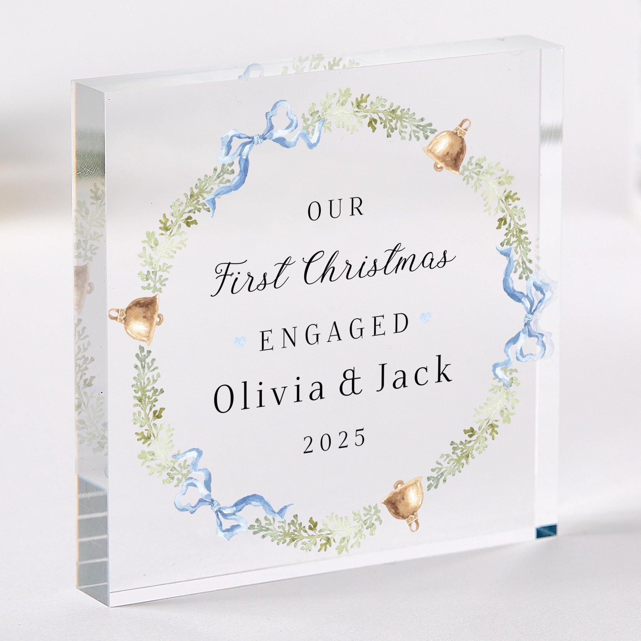 Our First Christmas Engaged Acrylic Block – Elegant Festive Gift for Fiancé or Fiancée