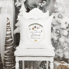 Our first Christmas married cushion with last name Mr and Mrs Gift for wife husband Newlywed couple Our 1st Xmas Christmas home decoration