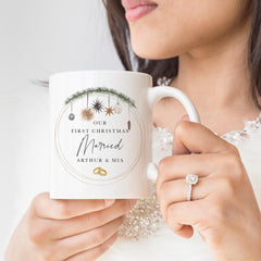 Our first Christmas married mug with names Gift for wife husband him her Newlywed couple 1st Xmas married present Keepsake