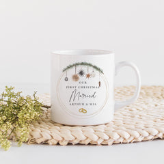 Our first Christmas married mug with names Gift for wife husband him her Newlywed couple 1st Xmas married present Keepsake