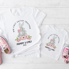 Our First Easter Together Matching T-shirts – Mum and Child Personalised Easter Outfit