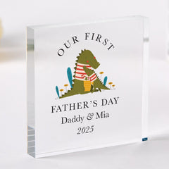 Our First Father's Day Daddy and Baby Acrylic Cute Animal Design with Name and Year Gift for New Dad 2025 1st Fathers Day Keepsake