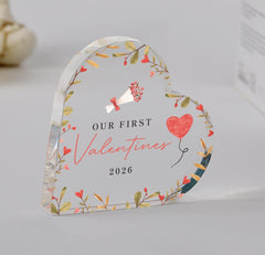 Our First Valentine’s Day Acrylic Heart Keepsake – Romantic Gift for Girlfriend or Wife