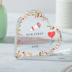 Our First Valentine’s Day Acrylic Heart Keepsake – Romantic Gift for Girlfriend or Wife