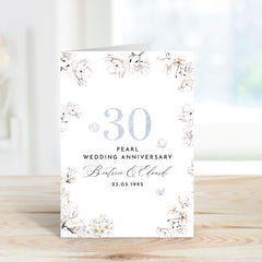 Pearl Wedding Anniversary Card 30th Personalised Couple Name Elegant Floral Design Keepsake Gift Idea For Mum Dad Parents Grandparents Nanny
