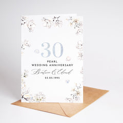 Pearl Wedding Anniversary Card 30th Personalised Couple Name Elegant Floral Design Keepsake Gift Idea For Mum Dad Parents Grandparents Nanny